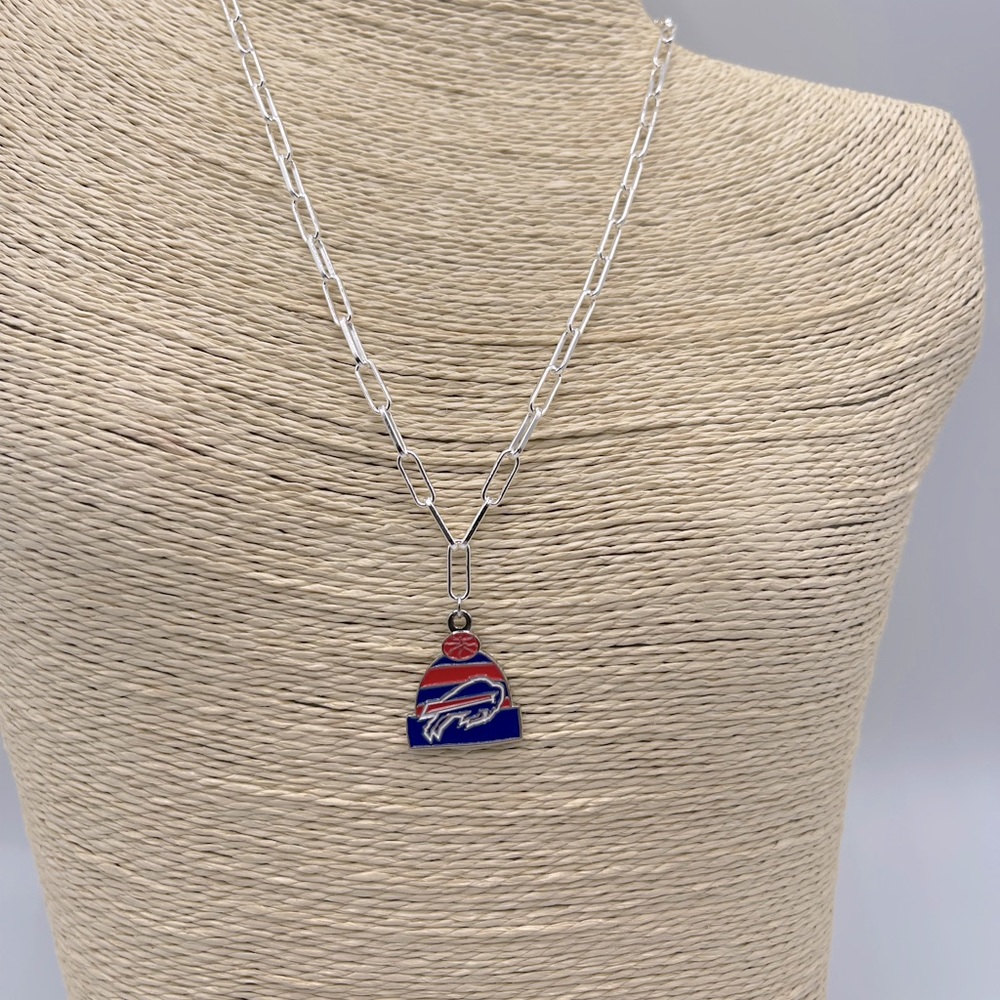 Handmade Buffalo Bills Necklace - Sterling Silver Chain / Vintage Silver Charm